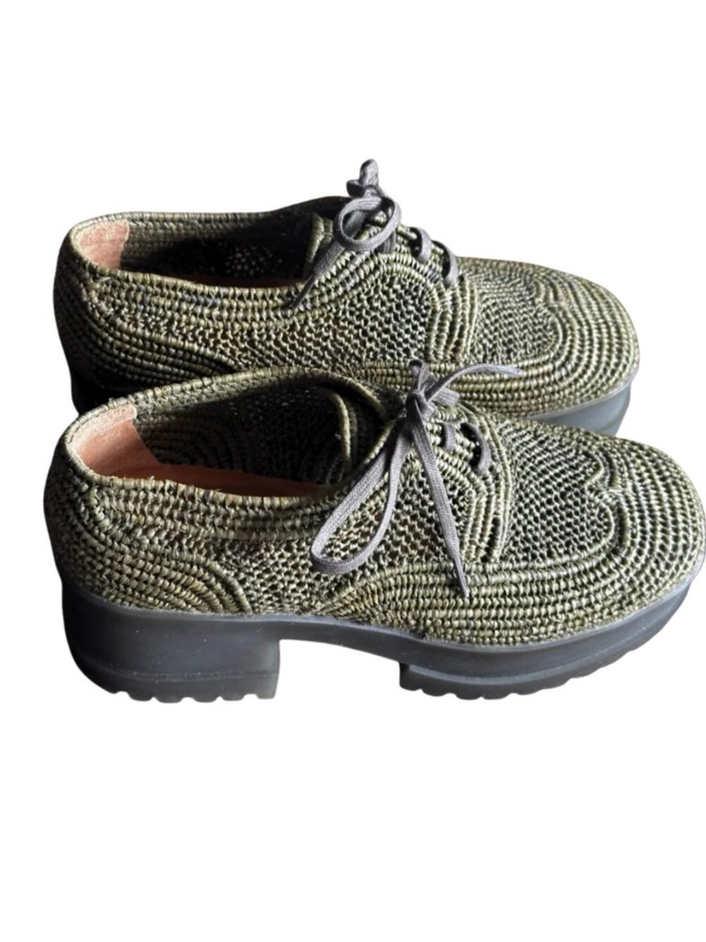 Robert Clergerie Wadia Woven Raffia Platform Derbies in Olive Green